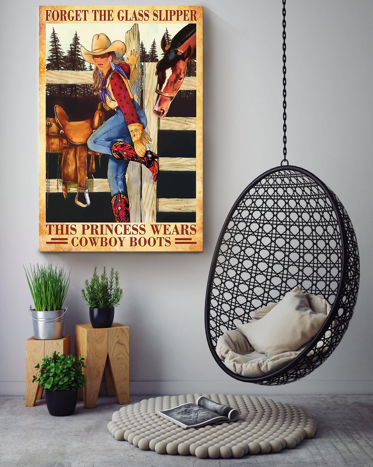 Forget The Glass Slipper Cowgirl Poster Horse Riding Wall Art Cowgirl Cowboy Gift Canvas Framed Prints, Canvas