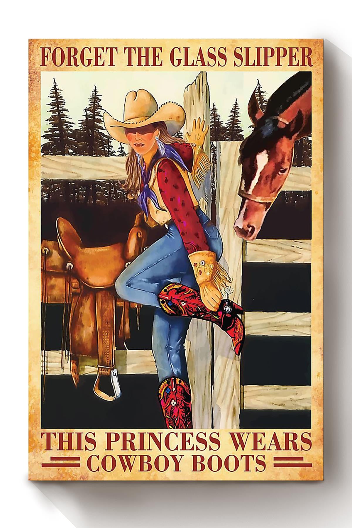 Forget The Glass Slipper Cowgirl Poster Horse Riding Wall Art Cowgirl Cowboy Gift Canvas Framed Prints, Canvas