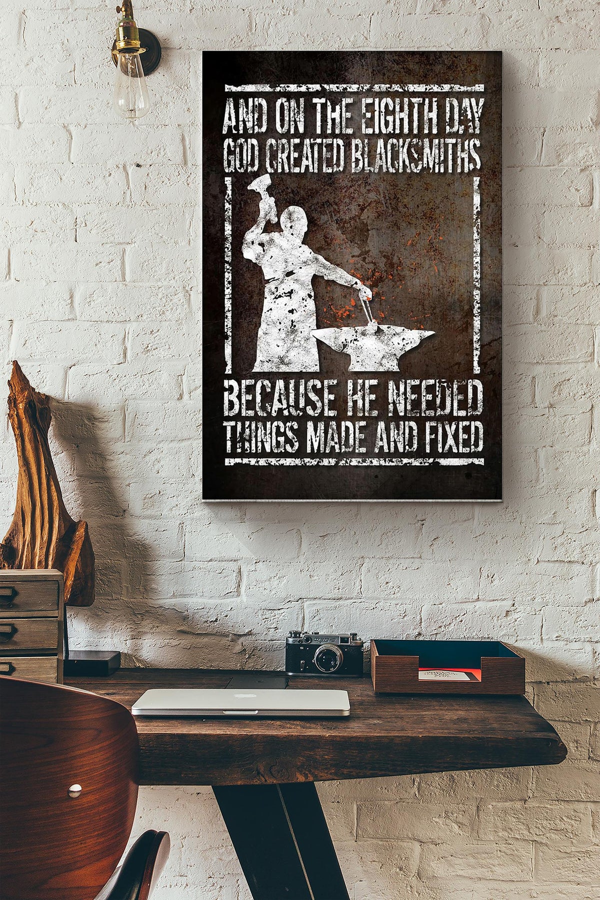 God Created Blacksmiths Because He Needed Things Made And Fixed Blacksmith Poster Canvas Gallery Wrapped Canvas Framed Gift Idea