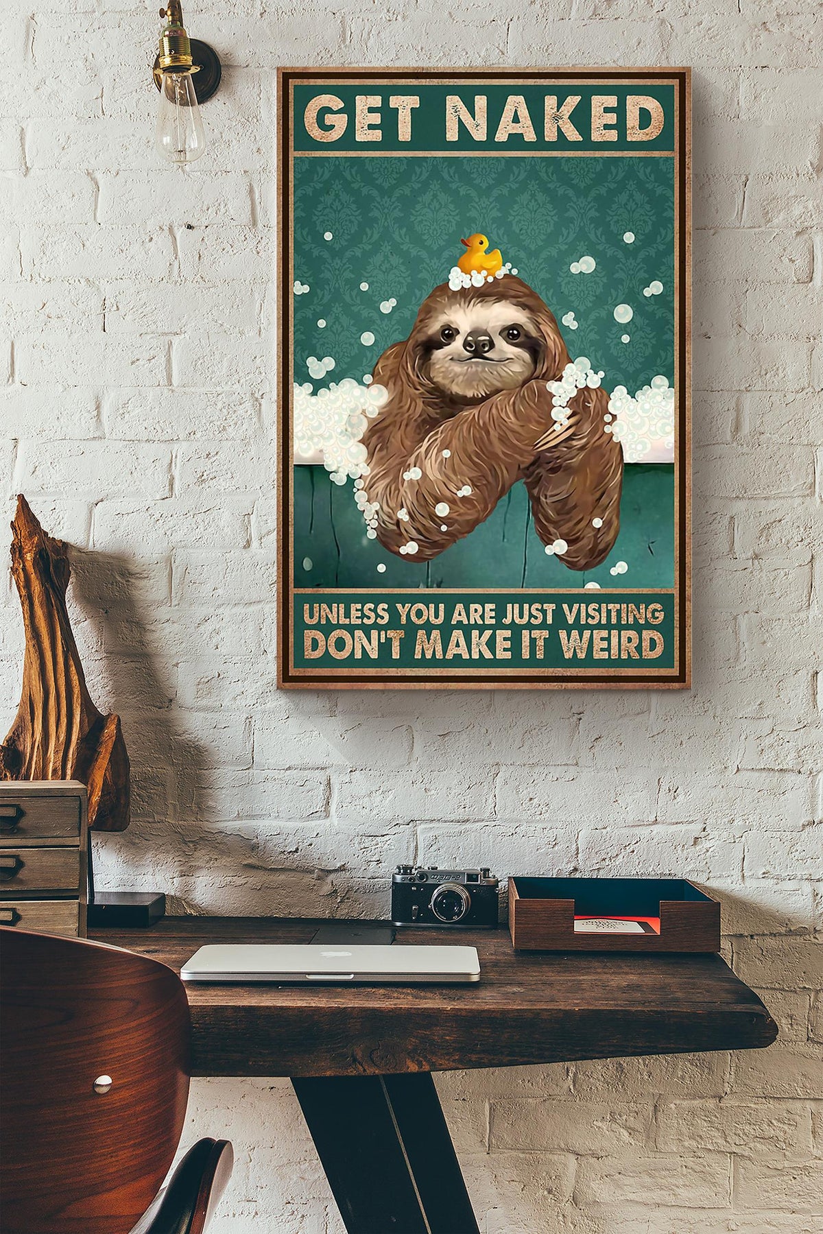 Get Naked Funny Meme Sloth In Bath Gift For Bathroom Decor Housewarming Canvas