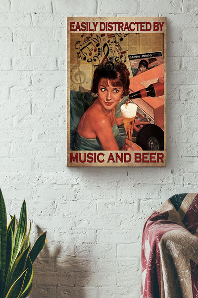 Easily Distracted By Music And Beer For Home Decor Housewarming Canvas