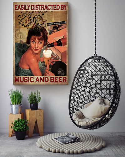 Easily Distracted By Music And Beer For Home Decor Housewarming Canvas