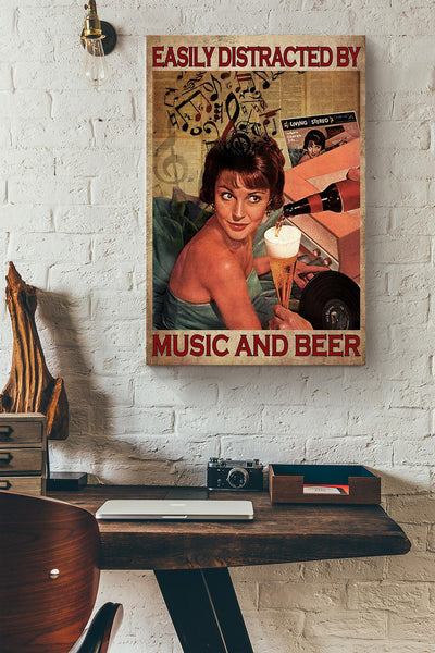 Easily Distracted By Music And Beer For Home Decor Housewarming Canvas