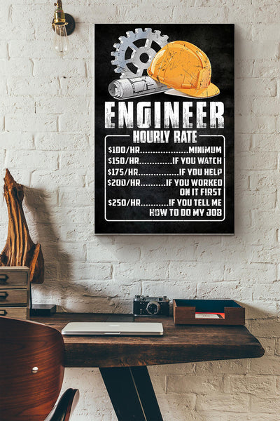 Engineer Hourly Rate Poster Canvas Gallery Wrapped Canvas Framed Gift Idea