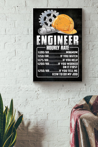 Engineer Hourly Rate Poster Canvas Gallery Wrapped Canvas Framed Gift Idea