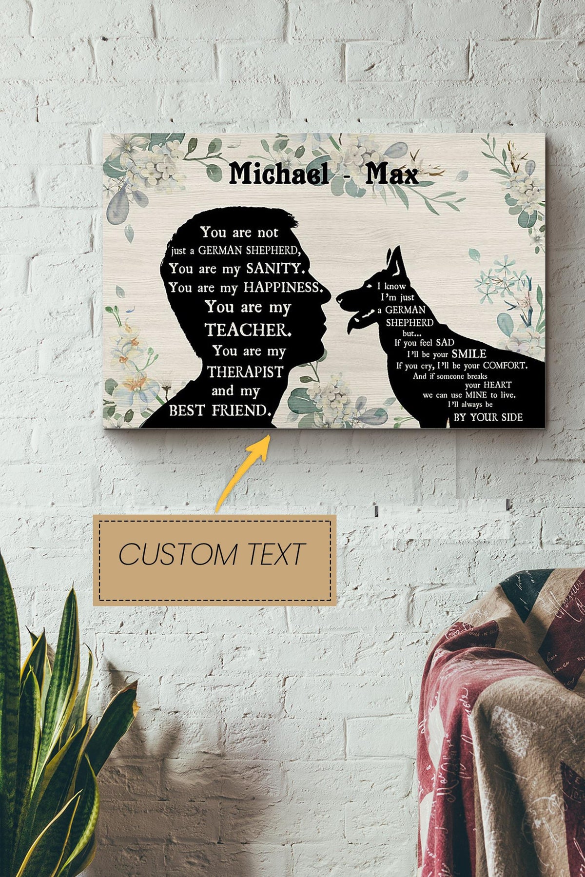 German Shepherd Boy Therapist Best Friend Personalized Poster - Animal Wall Art - Gift For Dog Lover Dog Foster Puppy Fan Canvas Gallery Wrapped Canvas Framed Gift Idea Framed Prints, Canvas