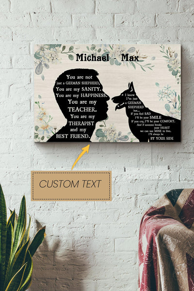 German Shepherd Boy Therapist Best Friend Personalized Poster - Animal Wall Art - Gift For Dog Lover Dog Foster Puppy Fan Canvas Gallery Wrapped Canvas Framed Gift Idea Framed Prints, Canvas
