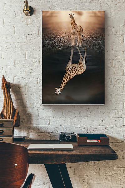 Giraffe Growing Up Giraffe Shadow Poster Canvas Gallery Wrapped Canvas Framed Gift Idea