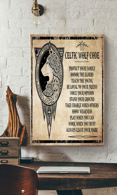 Celtic Wolf Code Motivation Quote Wall Art For Home Decor Housewarming Canvas Framed Prints, Canvas