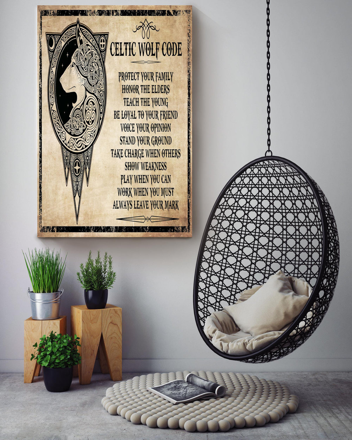 Celtic Wolf Code Motivation Quote Wall Art For Home Decor Housewarming Canvas Framed Prints, Canvas