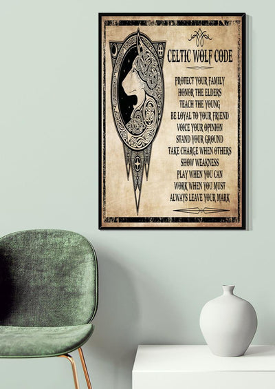 Celtic Wolf Code Motivation Quote Wall Art For Home Decor Housewarming Canvas Framed Prints, Canvas