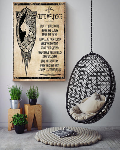 Celtic Wolf Code Motivation Quote Wall Art For Home Decor Housewarming Canvas Framed Prints, Canvas