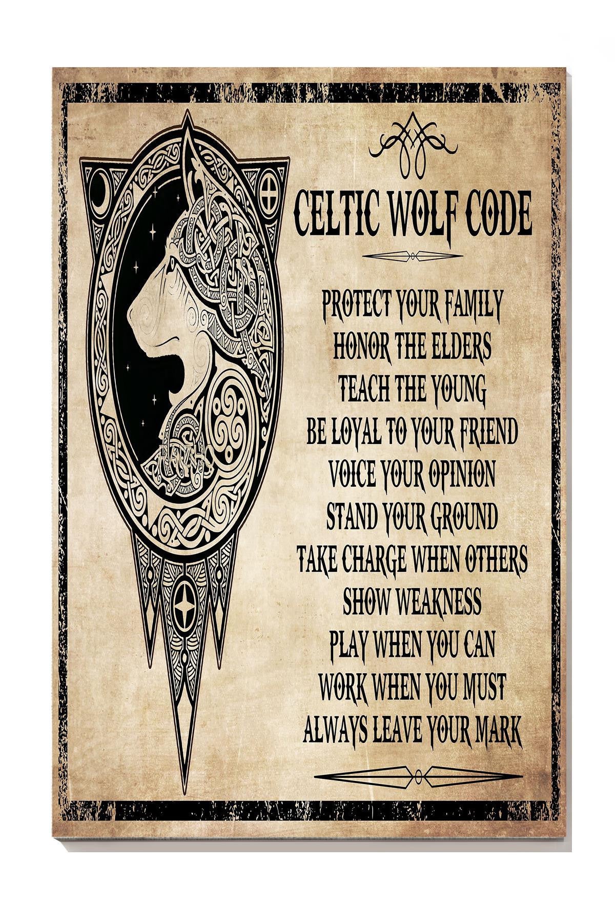 Celtic Wolf Code Motivation Quote Wall Art For Home Decor Housewarming Canvas Framed Prints, Canvas