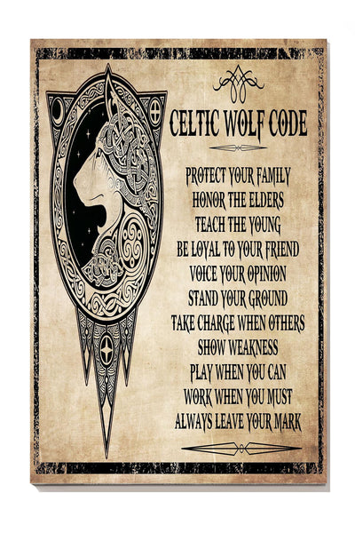 Celtic Wolf Code Motivation Quote Wall Art For Home Decor Housewarming Canvas Framed Prints, Canvas