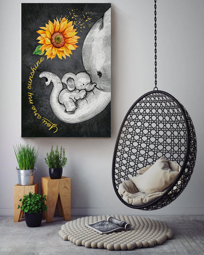 Elephant Sunflowers You Are My Sunshine Wall Art Farmhouse Sign Decor Birthday Wedding Housewarming Gift Ready To Hang Canvas Framed Prints, Canvas