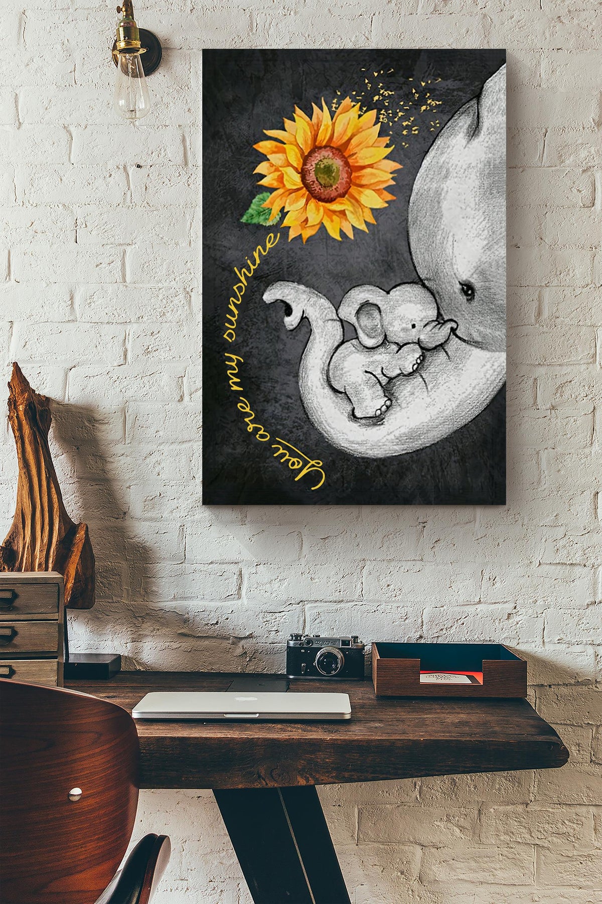 Elephant Sunflowers You Are My Sunshine Wall Art Farmhouse Sign Decor Birthday Wedding Housewarming Gift Ready To Hang Canvas Framed Prints, Canvas