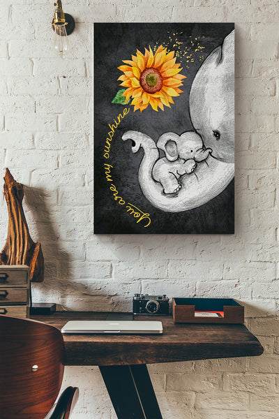 Elephant Sunflowers You Are My Sunshine Wall Art Farmhouse Sign Decor Birthday Wedding Housewarming Gift Ready To Hang Canvas Framed Prints, Canvas
