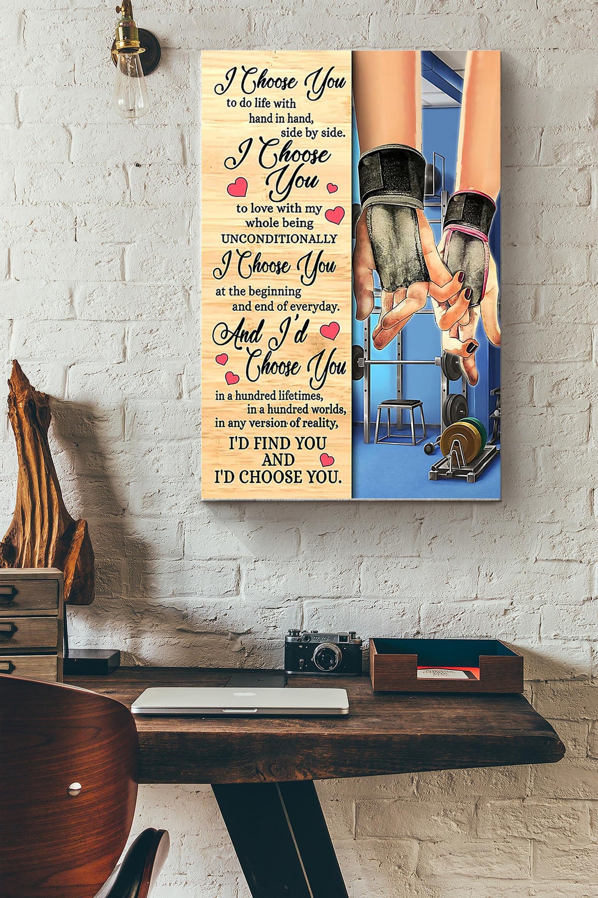 I'd Find You And I'd Choose You Fitness Couple Poster Canvas Gallery Wrapped Canvas Framed Gift Idea