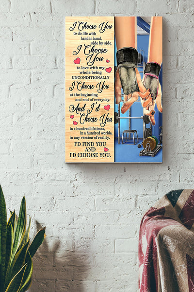 I'd Find You And I'd Choose You Fitness Couple Poster Canvas Gallery Wrapped Canvas Framed Gift Idea