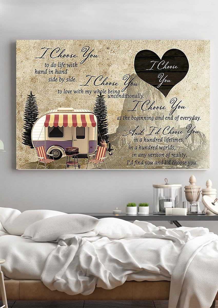 I Choose You Camping Couple Loving Letter Quote Wall Art Gift For Valentine Wedding Anniversary Framed Prints, Canvas