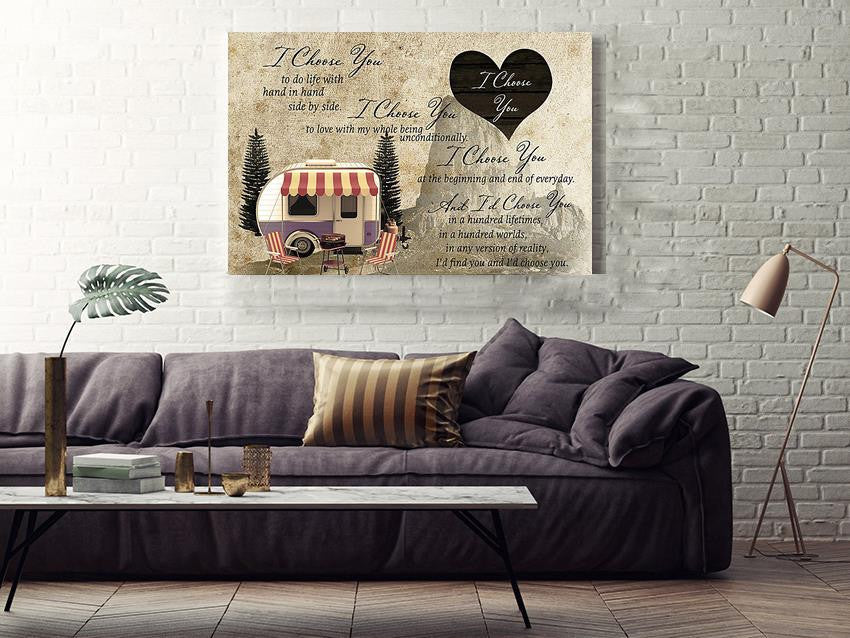 I Choose You Camping Couple Loving Letter Quote Wall Art Gift For Valentine Wedding Anniversary Framed Prints, Canvas