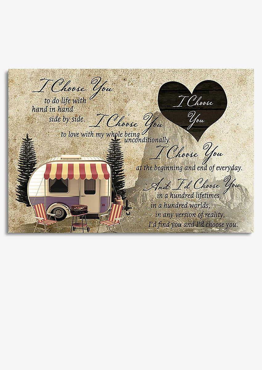 I Choose You Camping Couple Loving Letter Quote Wall Art Gift For Valentine Wedding Anniversary Framed Prints, Canvas