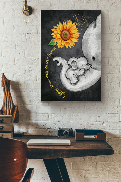 Elephant _ Sunflowers You Are My Sunshine Canvas Wall Art Farmhouse Sign Decor Poster Birthday Wedding Housewarming Gift Ready To Hang Canvas Gallery Wrapped Canvas Framed Gift Idea Framed Prints, Canvas