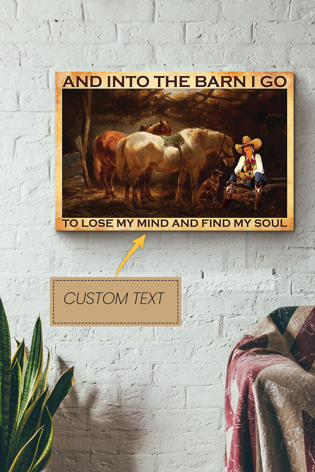 Cowgirl Into The Barn Lose My Mind Find My Soul Poster - Animal Wall Art - Gift For Horse Lover Horse Rider Cowboy Farmhouse Decor Canvas Gallery Wrapped Canvas Framed Gift Idea Framed Prints, Canvas