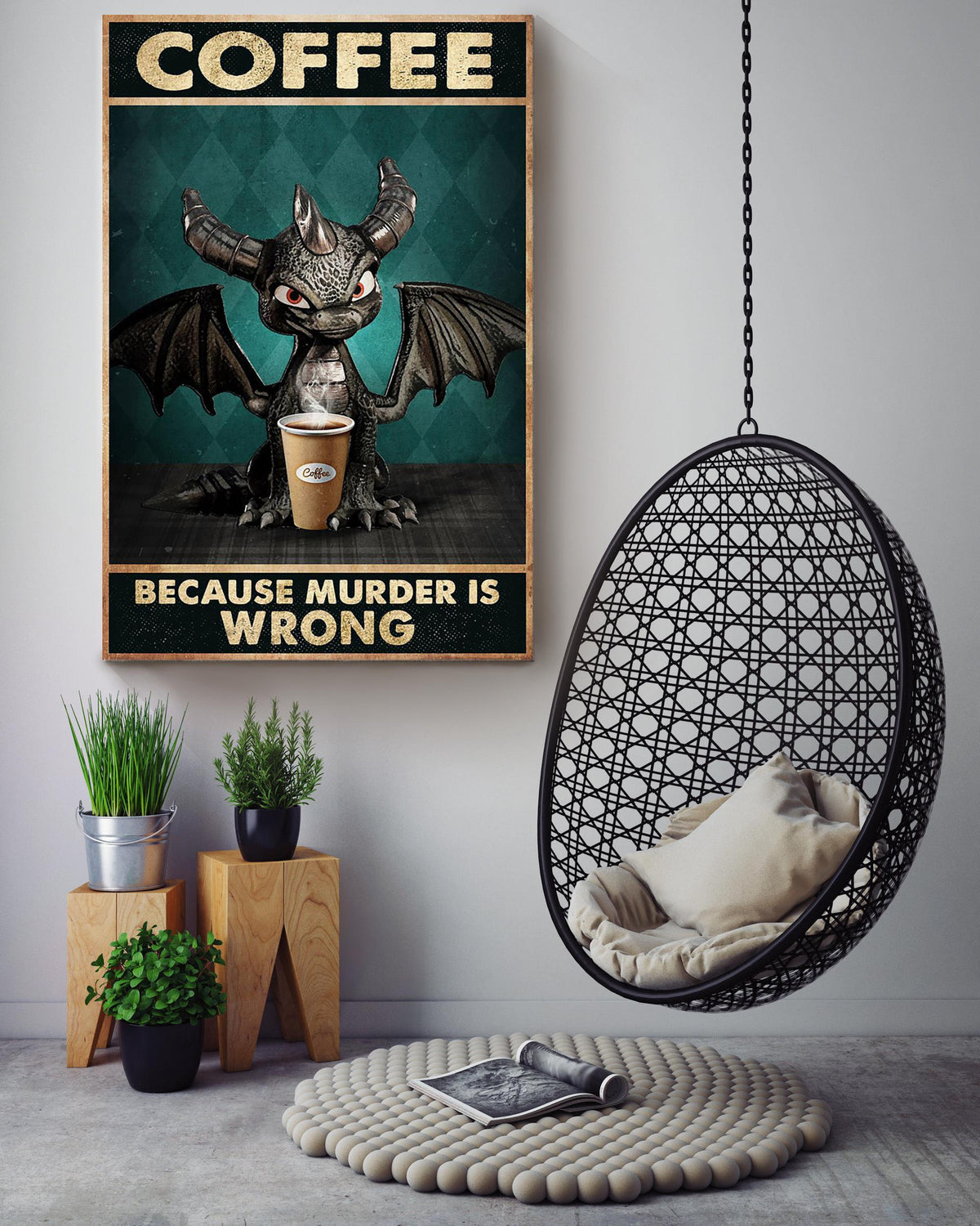 Dragon Funny Meme Coffee Because Murder Is Wrong Gift For Coffee Shop Decor Housewarming Canvas