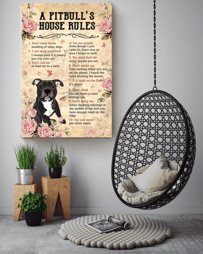 Dog A Pitpull's House Rules Wall Art For Dog Lover Housewarming Canvas Gallery Wrapped Canvas Framed Gift Idea Framed Prints, Canvas