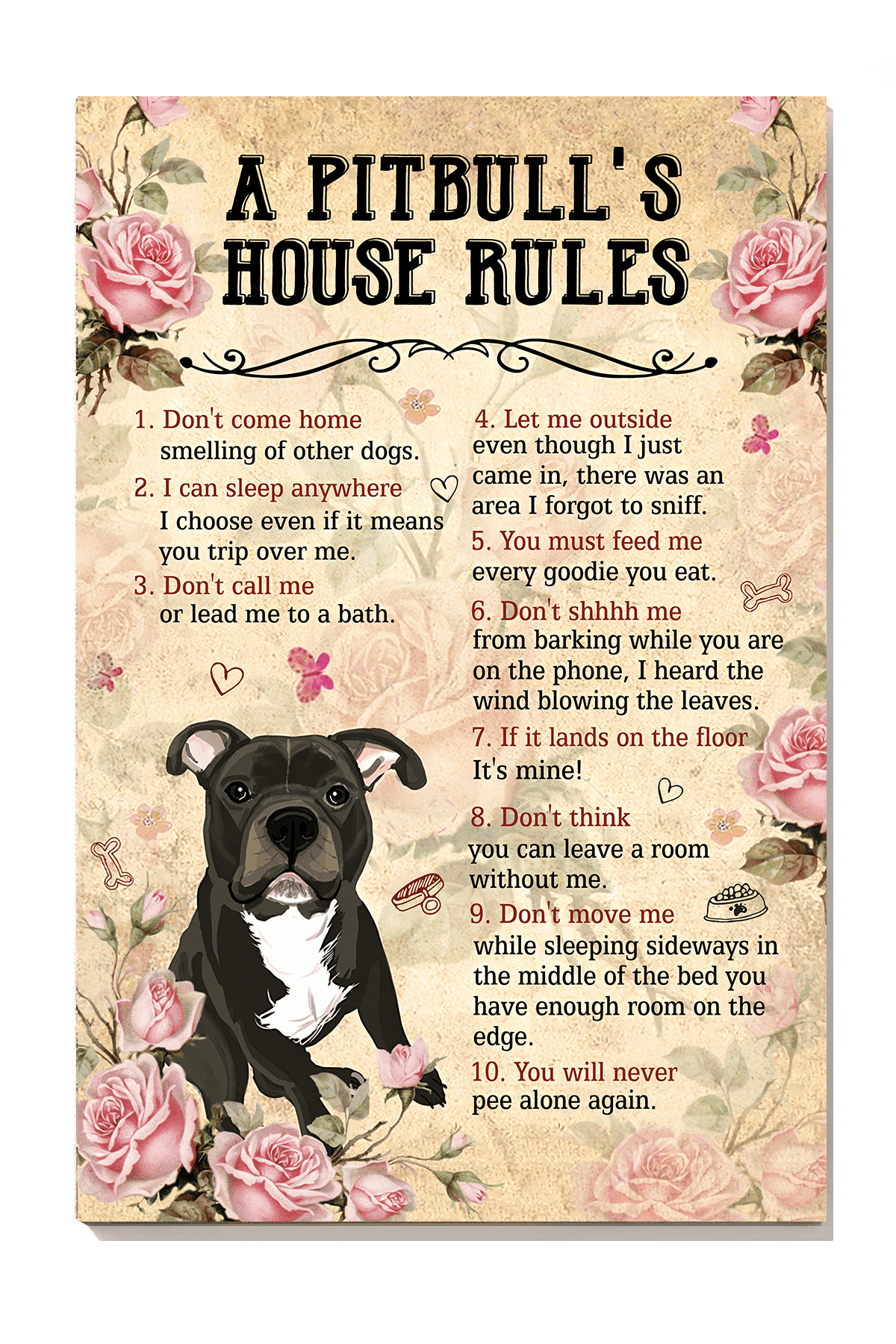 Dog A Pitpull's House Rules Wall Art For Dog Lover Housewarming Canvas Gallery Wrapped Canvas Framed Gift Idea Framed Prints, Canvas