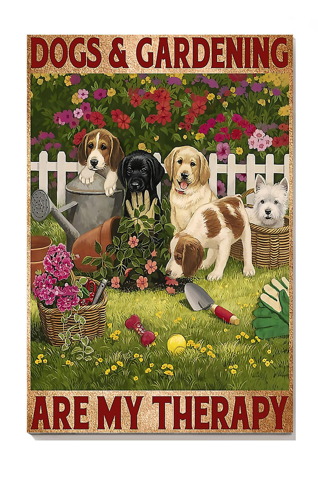 Dogs And Gardening Are My Therapy Inspiration Wall Art Gift For Garden Lover Dog Lover Canvas Gallery Wrapped Canvas Framed Gift Idea Framed Prints, Canvas