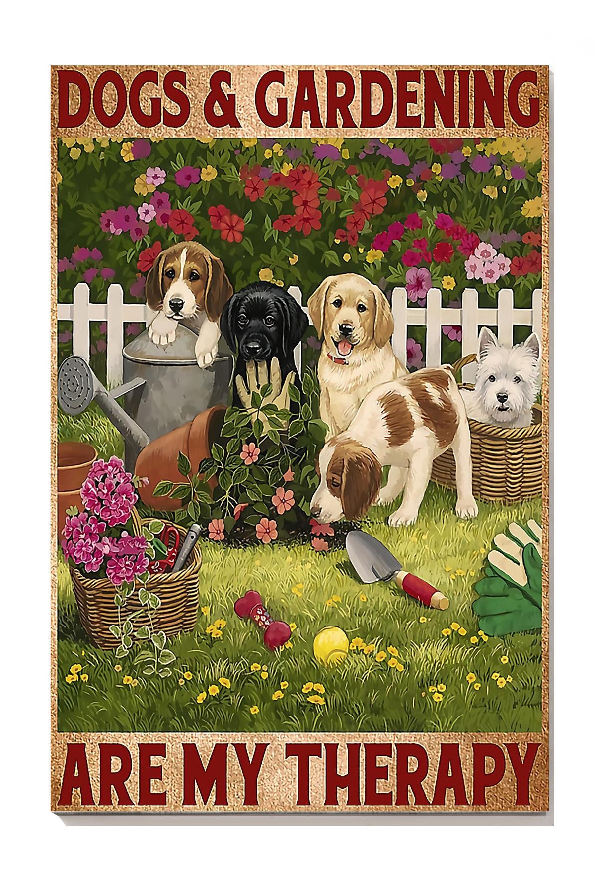 Dogs And Gardening Are My Therapy Inspiration Wall Art Gift For Garden Lover Dog Lover Canvas Gallery Wrapped Canvas Framed Gift Idea Framed Prints, Canvas