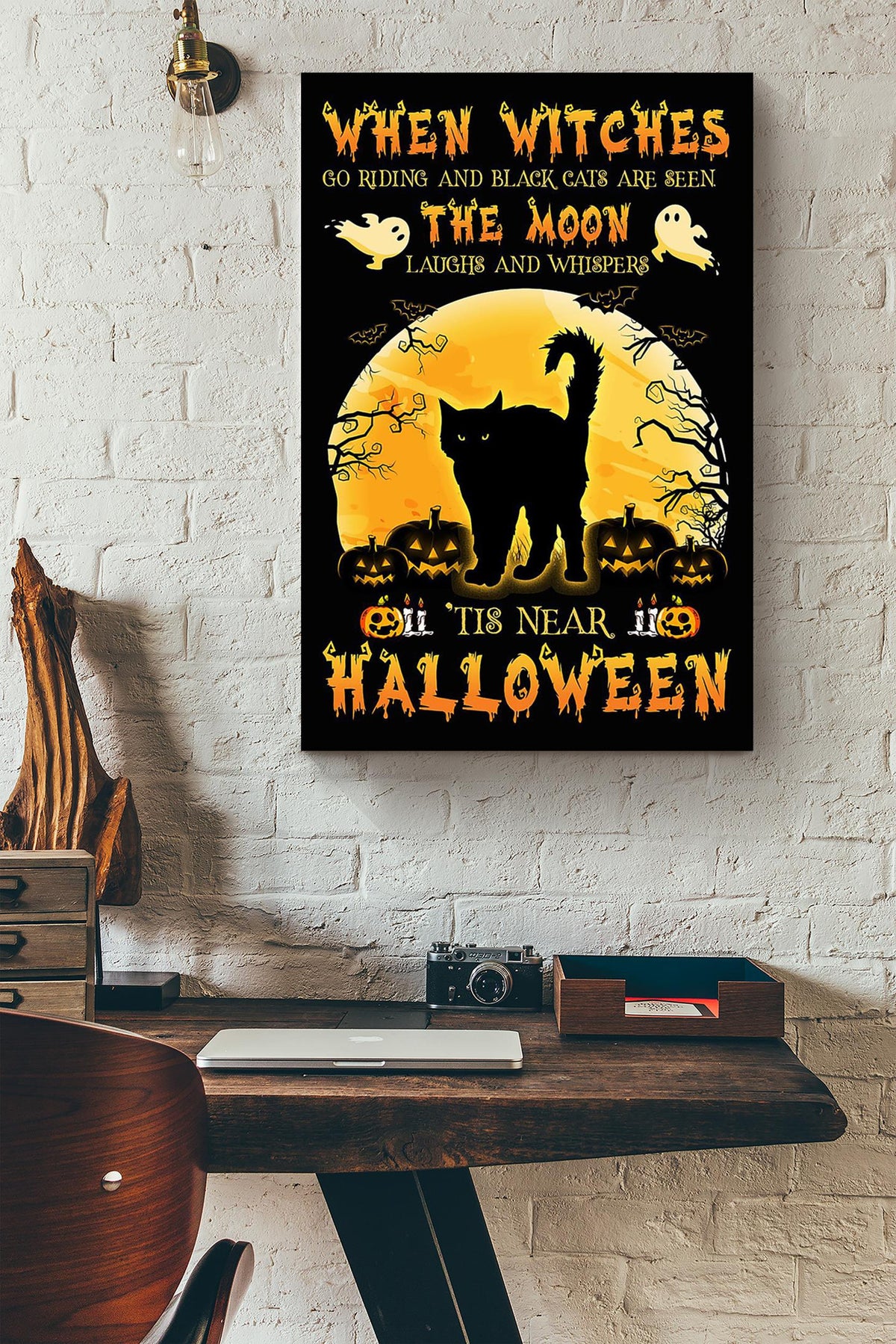 Halloween When Witches Go Riding And Black Cats Are Seen Animal Wall Art Gift For Cat Lover International Cat Day Kitten Foster Canvas Framed Prints, Canvas