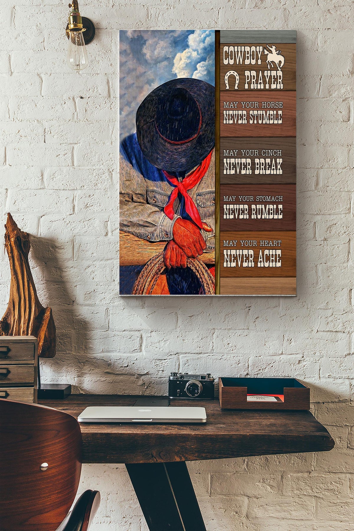 Cowboy Prayer Poster - Cowboy Wall Art - Gift For Cowboy Cowgirl Horse Lover Father Fathers Day Canvas Gallery Wrapped Canvas Framed Gift Idea Framed Prints, Canvas