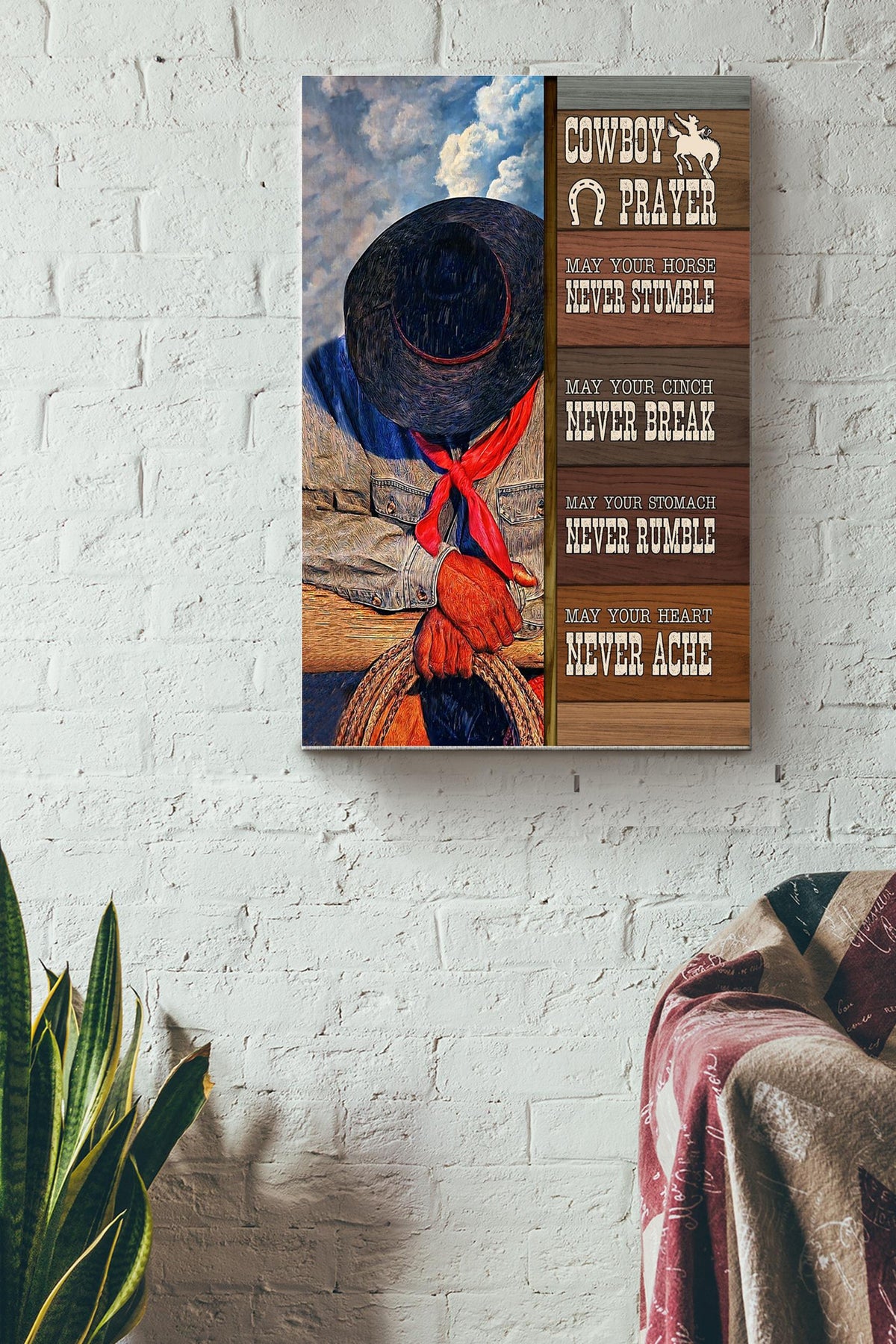 Cowboy Prayer Poster - Cowboy Wall Art - Gift For Cowboy Cowgirl Horse Lover Father Fathers Day Canvas Gallery Wrapped Canvas Framed Gift Idea Framed Prints, Canvas