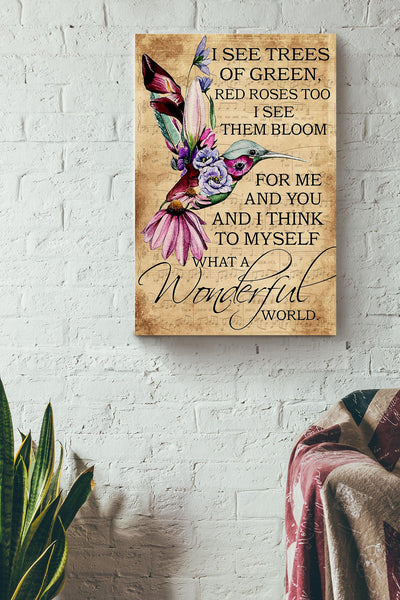 Hummingbird What A Wonderful World Gift For Home Decor Housewarming Canvas