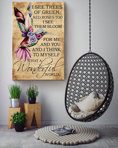 Hummingbird What A Wonderful World Gift For Home Decor Housewarming Canvas