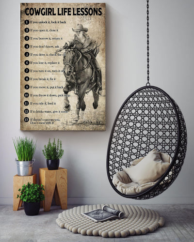 Cowgirl Life Lesson Quotes Poster Horse Riding Wall Art For Cowgirl Cowboy Gift Canvas Framed Prints, Canvas