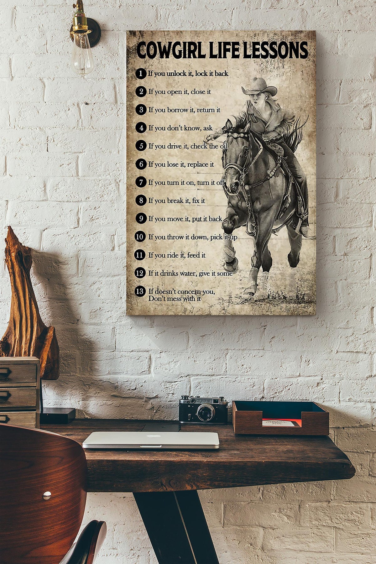 Cowgirl Life Lesson Quotes Poster Horse Riding Wall Art For Cowgirl Cowboy Gift Canvas Framed Prints, Canvas