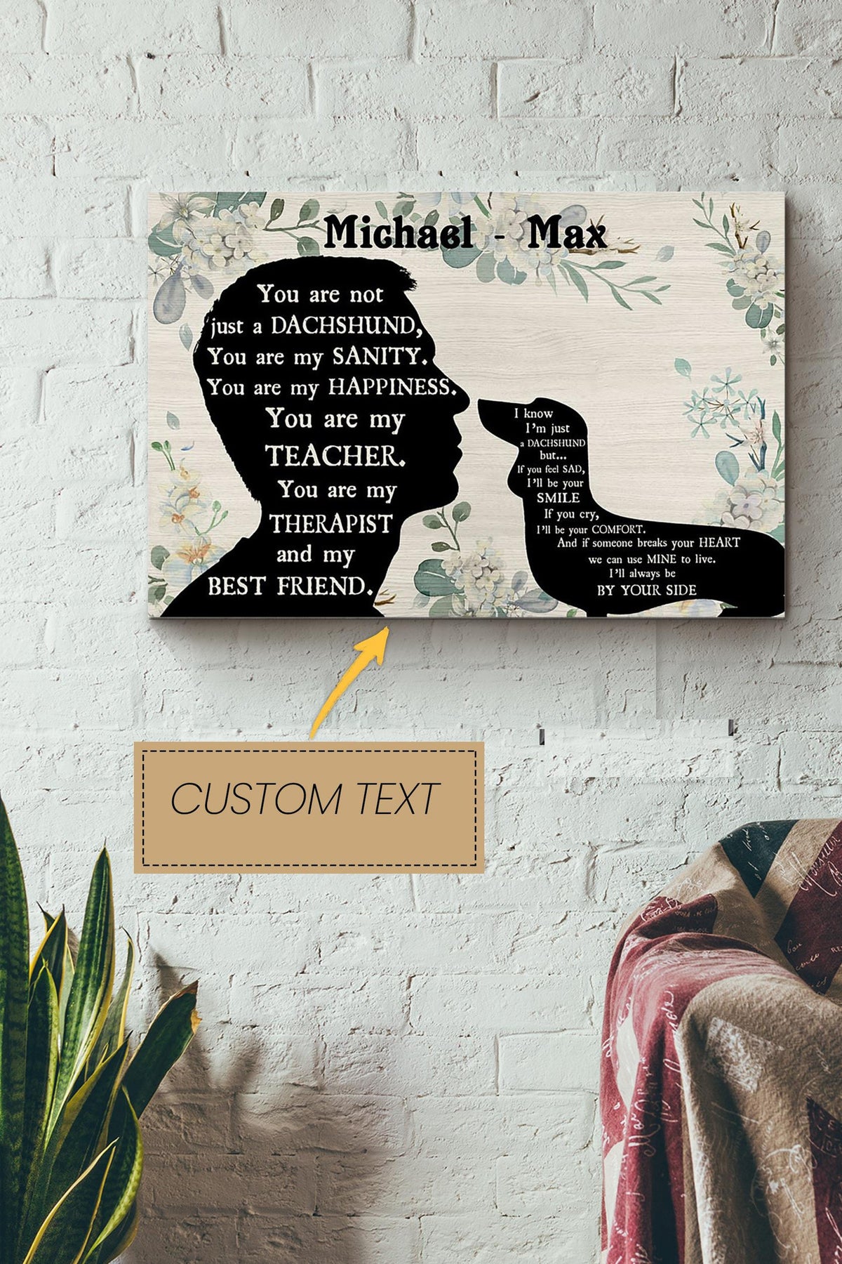 Dachshund Boy Therapist Best Friend Personalized Poster - Animal Wall Art - Gift For Dog Lover Dog Foster Puppy Fan Canvas Gallery Wrapped Canvas Framed Gift Idea Framed Prints, Canvas