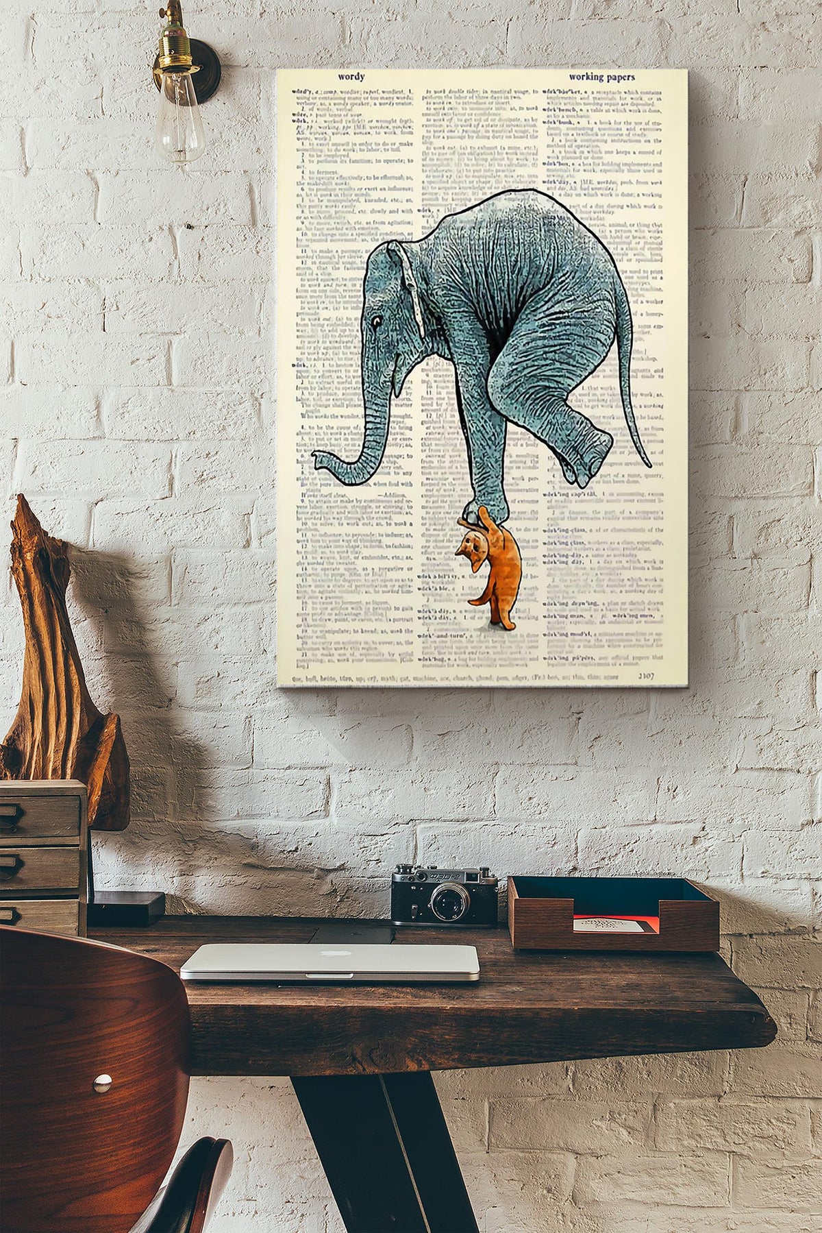Cat Weightlifting Elephant Vintage Poster Canvas Gallery Wrapped Canvas Framed Gift Idea