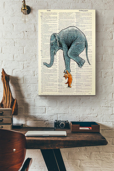 Cat Weightlifting Elephant Vintage Poster Canvas Gallery Wrapped Canvas Framed Gift Idea