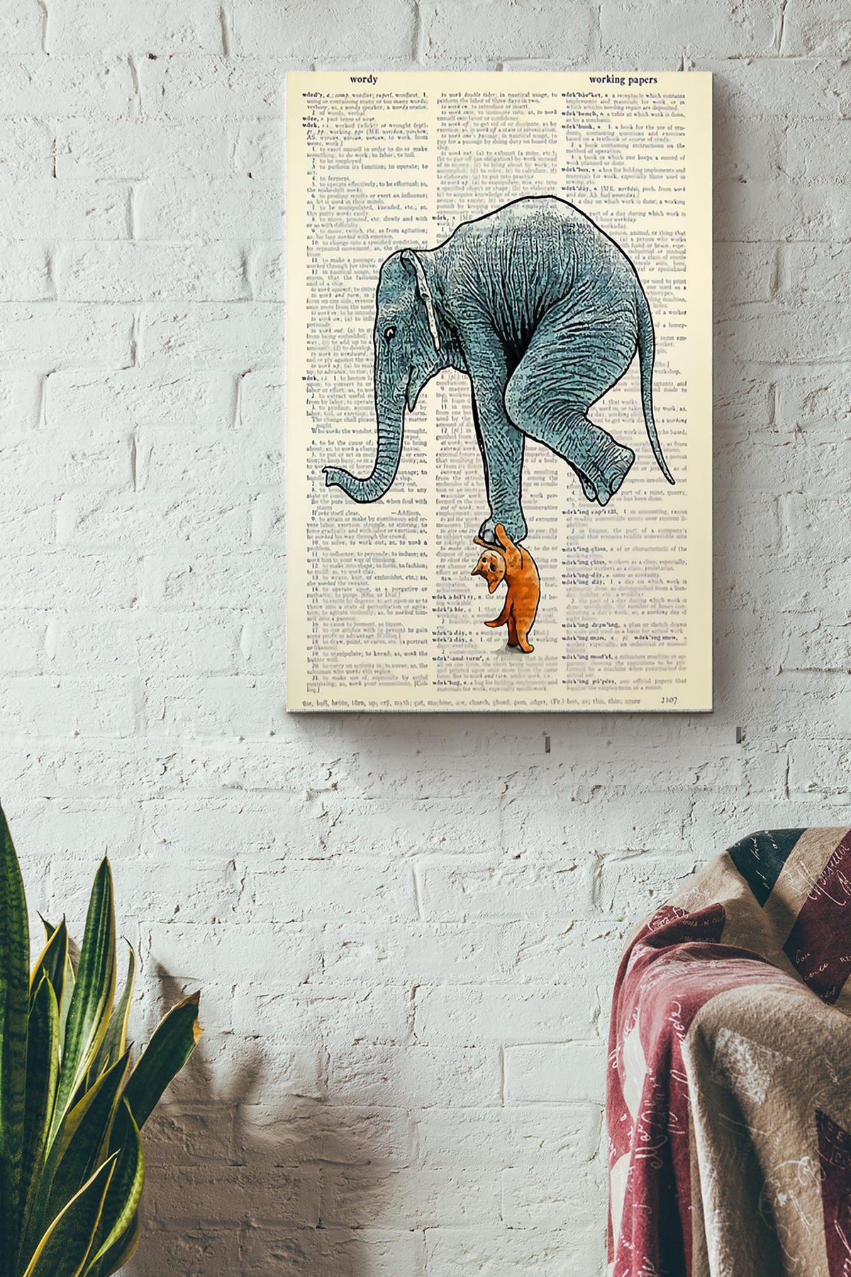 Cat Weightlifting Elephant Vintage Poster Canvas Gallery Wrapped Canvas Framed Gift Idea