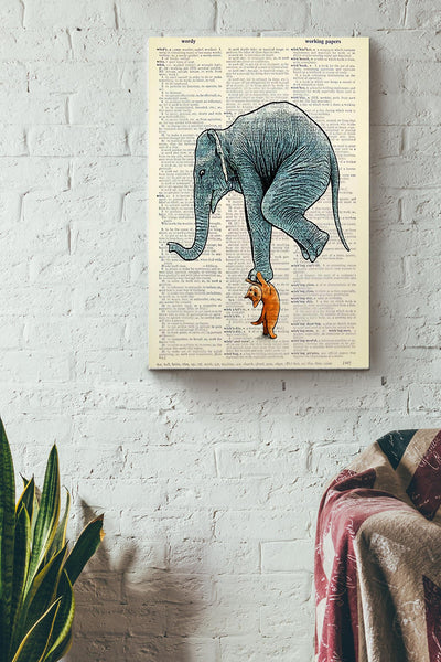 Cat Weightlifting Elephant Vintage Poster Canvas Gallery Wrapped Canvas Framed Gift Idea