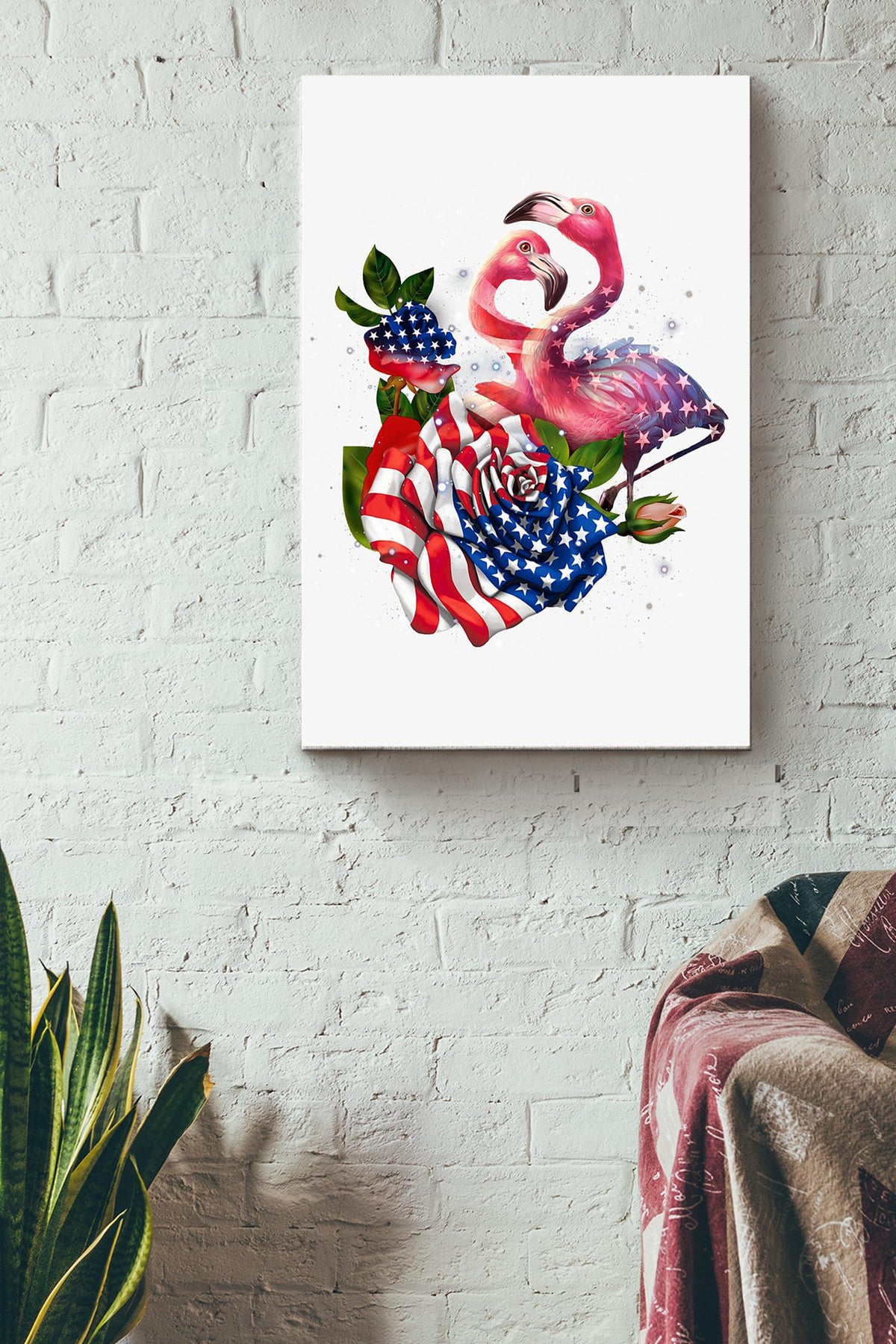 Falmingo With American Rose Poster Canvas Gallery Wrapped Canvas Framed Gift Idea