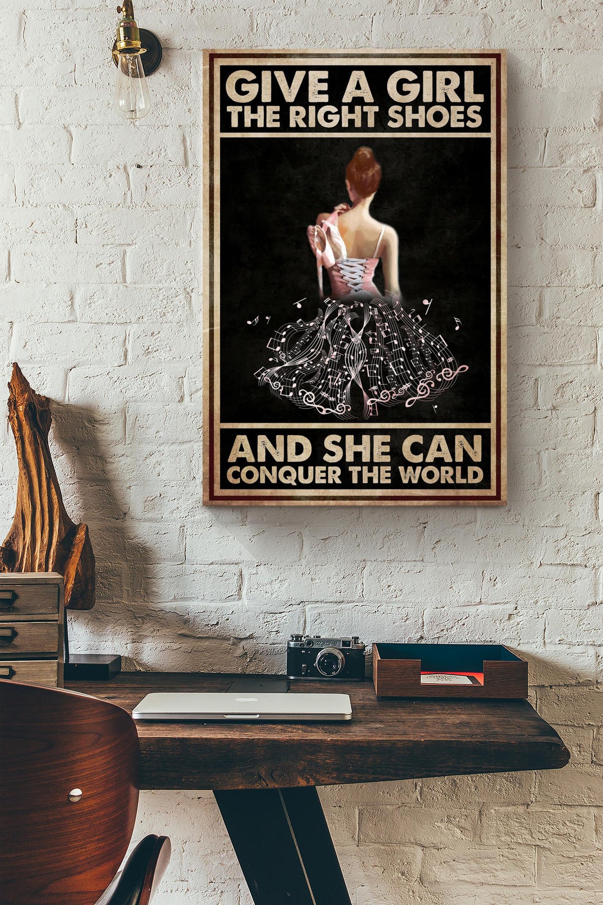 Give A Girl The Right Shoes And She Can Conquer The World Dance Wall Art Gift For Ballet Dancer Music Lover Canvas Framed Prints, Canvas