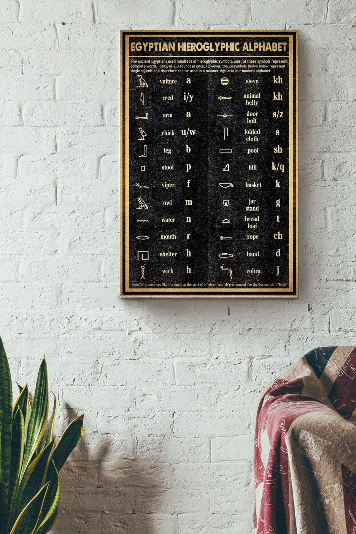 Egyptian Hieroglyphic Alphabet Poster - Egypt Culture Wall Art - Gift For Social Scientist Local Culture Lover History Lover Egyptians Canvas Gallery Wrapped Canvas Framed Gift Idea Framed Prints, Canvas