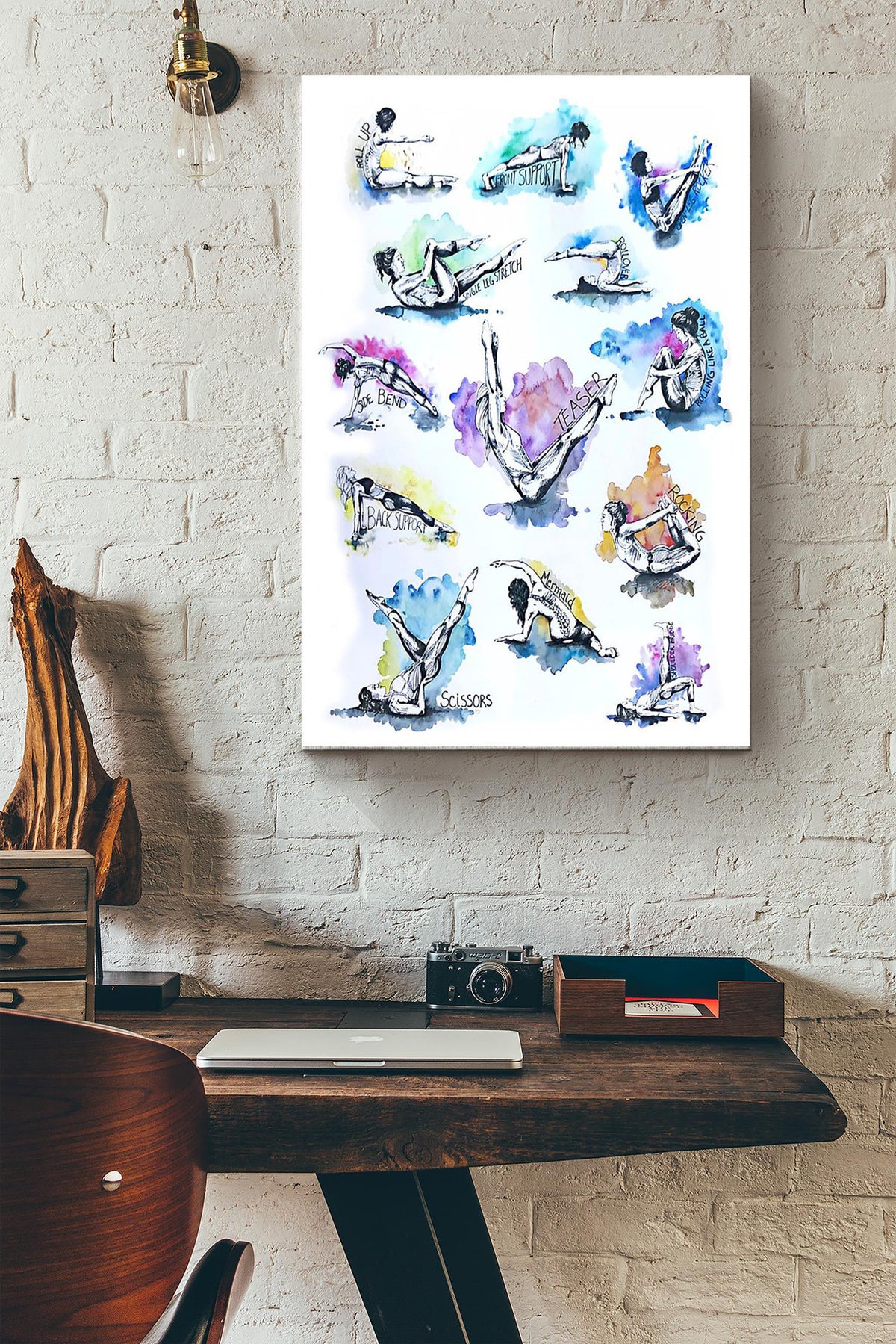 Fitness Color Art Watercolor Poster Canvas Gallery Wrapped Canvas Framed Gift Idea