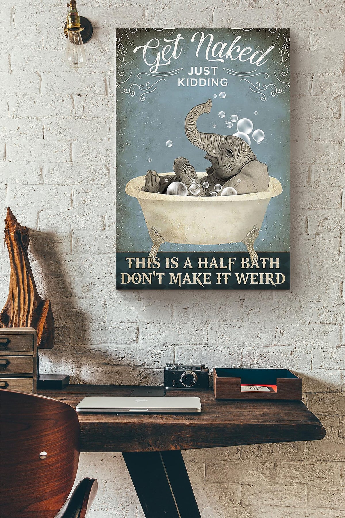 Get Naked Funny Meme Elephant In Bath Gift For Bathroom Decor Housewarming Canvas